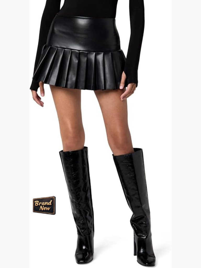 Pleated Mini Skirt With High Rise Pull-On Design